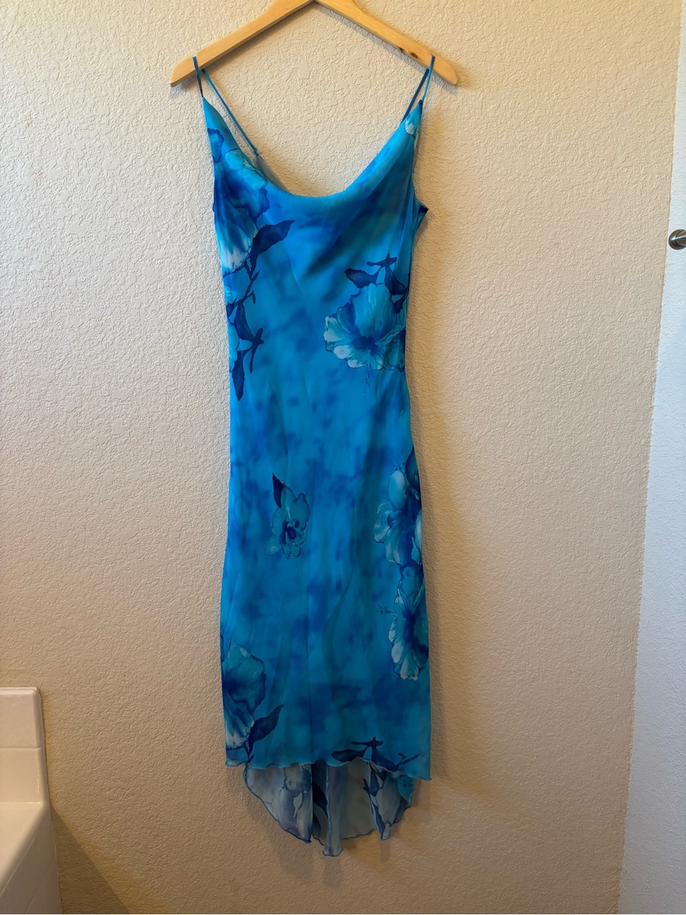 Vintage 90s/Y2K Janette USA Blue Floral Slip Dress Large